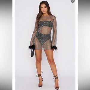 White fox disco inferno mesh rhinestone dress coverup